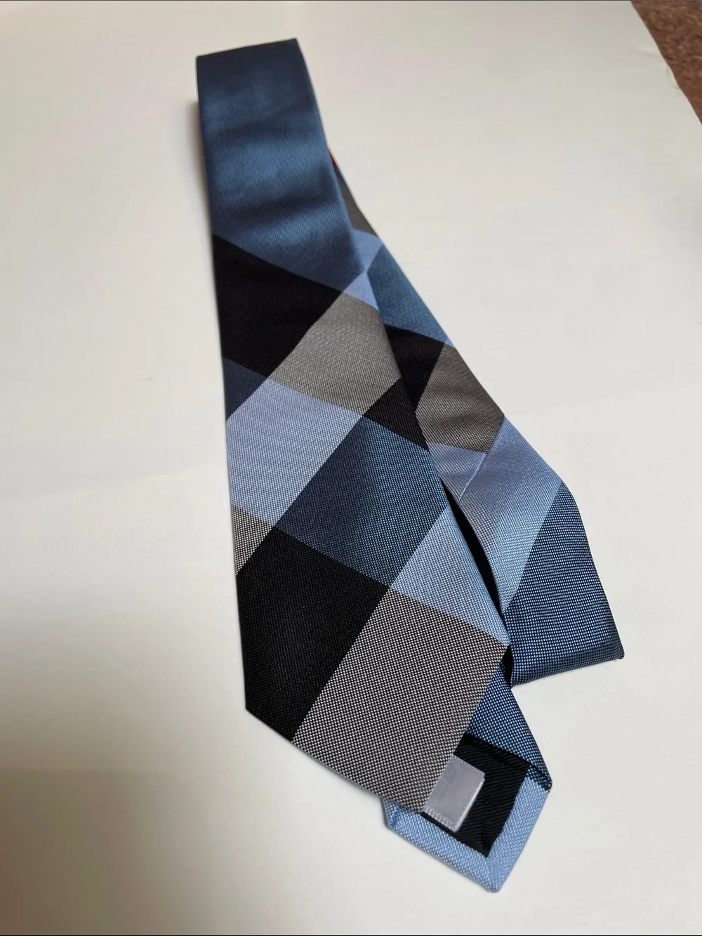 Burberry Multi-Blue Plaid Silk Tie with Subtle Red Accent